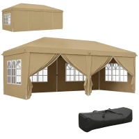 Outsunny Pop-up waterproof folding canopy 6 x 3 x 2.7 m 4 removable sidewalls 4 windows carry bag khaki(m-10)