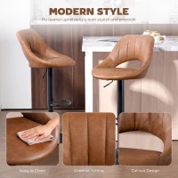 HOMCOM Bar Stools Set of 2, PU Leather Swivel Barstools with Backrest and Footrest for Kitchen, Counter, Breakfast Bar, Brown(m-7)