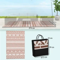 Outsunny Reversible Outdoor Mat 1.8 x 2.7 m, PP floor mat with geometric wall pattern, carry bag, red and white(m-3)