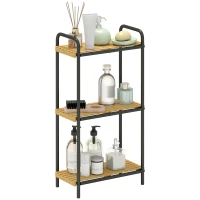 HOMCOM 3-Tier Bamboo Bathroom Storage Shelf, Freestanding Narrow Shelving Unit with Slatted Shelves for Kitchen Bathroom Living Room, 41.5 x 21.5 x 77.5 cm, Natural and Black(m-10)
