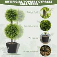 HOMCOM Set of 2 Decorative Artificial Trees, Topiary Ball-shaped Boxwood Trees in Pot, Fake Plants for Home Indoor outdoor Decor, 60cm, 2 Tree Balls(m-4)