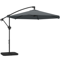 Outsunny 3 m Cantilever Umbrella with Cross Base & Weight Slabs, Outdoor Garden Umbrella with Crank, Dark Gray
