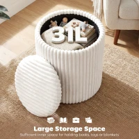 HOMCOM Taboret z odwracalną pokrywą, nowoczesny sztruksowy taboret do salonu i sypialni, biały(m-4)