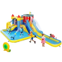 AIYAPLAY Inflatable Bouncy Castle, Kids Water Bounce House 6 in 1 with 550W Blower, 2 Slides for Garden, Party, Outdoor Indoor(m-10)