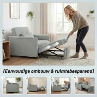 HOMCOM 3-in-1 slaapfauteuil, uitschuifbare sofabed-fauteuil met verstelbare rugleuning, grijs(m-4)