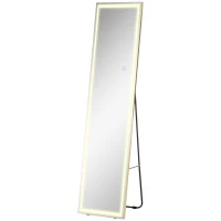 HOMCOM 2 w 1 Lusterko z oświetleniem LED, wolnostojące, ścienny, regulowalne, 40 cm x 37 cm x 156,5 cm, Srebrny(m-10)