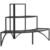 Outsunny Three-Tier Corner Metal Plants Shelves - Black(m-1)