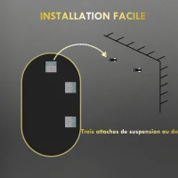 HOMCOM Oval wall mirror aluminum frame minimalist style vertical or horizontal mounting with 3 hooks 40 x 70 cm gold(m-7)