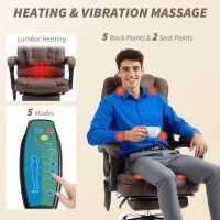 Vinsetto Masujący Fotel Biurowy z Funkcją Leżenia i Ogrzewania, Obrotowy, Ergonomiczny, do 120 kg, Brązowy(m-4)