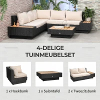 Outsunny luxe tuinset met planken 4 stuks PE rotan zwart(m-5)
