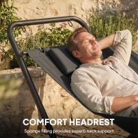 Outsunny Outdoor Hammock with Stand, Freestanding Hammock with Side Pocket, Headrest for Patio, Balcony, Porch, Dark Grey(m-6)