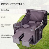 Outsunny Strandstoel dubbele ligstoel met beschermhoes voor bekerhouders PE rotan grijs(m-6)