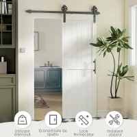 HOMCOM Ușă Glisantă în Stil Country cu Șină și Mâner din Lemn și Oțel, 71,5x213,4 cm, Alb și Negru(m-5)