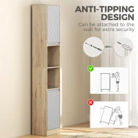 HOMCOM Freestanding Bathroom Storage Cabinet w/ 2 Cupboards 2 Compartments Home Organisation Anti-Tipping Elevated Base 30L x 24W x 170H cm Grey&Brown(m-7)