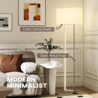 HOMCOM LED Floor Lamp, 150 cm Dimmable Standing Lamp with Linen Shade and Foot Switch, Modern Minimalist Tall Night Light with Metal Base for Living Room, Bedroom, Office, White(m-4)