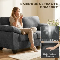 HOMCOM Sofa 2-osobowa, 156 cm sofa Chenille z grubymi poduszkami sprężynowymi, szerokimi tapicerowanymi podłokietnikami, obciążenie 300 kg, ciemnoszara(m-4)