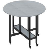 HOMCOM Mesa de Comedor Plegable con Ruedas y Estante Abierto Mesa de Cocina para Espacios Pequeños Gris Cemento