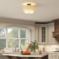 HOMCOM Modern Ceiling Light with Dual Linen Lampshades, Semi Flush LED Ceiling Light for Living Room, Bedroom, Kitchen, E14 Bulb Compatible, Cream White(m-6)