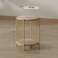 HOMCOM Side Table, 2-Tier End Table with Storage Shelf and Steel Frame, Ø 41 x 49 cm natural wood effect(m-3)