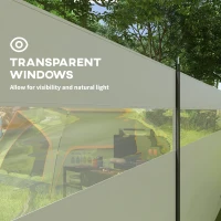 Outsunny Camping Windbreaker with Clear Windows, Carry Bag and Steel Poles, for Beach Caravan Campervan, 725 x 140cm, Grey(m-6)