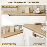 HOMCOM Bufet de Bucătărie, Mobilier de Bucătărie cu 3 Uși, Rafturi Reglabile și 5 Picioare din Lemn de Cauciuc, Stil Modern, Bufet pentru Living, Sufragerie, Alb și Stejar(m-4)
