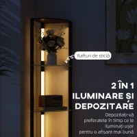 HOMCOM Lampă de Podea cu 5 Rafturi și Lumină LED, 3 Niveluri de Luminozitate și Comutator Pedală, Negru(m-4)