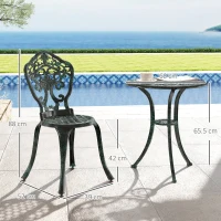 Outsunny 3-piece aluminum bistro garden set 2 chairs + round wrought-iron effect table(m-3)