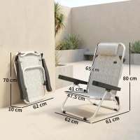 Set Outsunny 2 Șezlonguri Pliabile și Reclinabile pe 4 Poziții cu Suport pentru Cap, din Aluminiu, 62x61x80 cm, Gri(m-3)