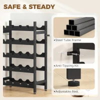 HOMCOM Wine Rack Freestanding Industrial Liquor Cabinet 5-Tier 20 Bottles Bar Stand with Adjustable Feet, Black(m-7)