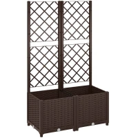 Outsunny Planter with Trellis Raised Garden Bed Outdoor Planter with 6 Drainage Holes 80 x 40 x 135 cm brown(m-1)