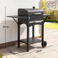 Outsunny Grill węglowy z pokrywą, BBQ Smoker z 2 bocznymi stolikami, dużą powierzchnią grillową, rusztem, termometrem i kółkami(m-3)