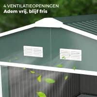 Outsunny Tuinschuur, Weerbestendig Tuinhuis voor Tuingereedschap, met Ventilatieramen, Schuifdeuren, Staal, Donkergroen(m-8)