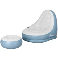 Outsunny Inflatable Tub Chair and Footstool - Blue/White(m-11)