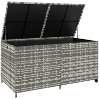 Outsunny 650L Garden Storage Box with 2 Wheels, Rattan Deck Box with Waterproof Zipped Liner, Safe Pneumatic Rods, Mixed Grey