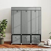 HOMCOM Foldable Fabric Wardrobe for Bedroom, Portable Wardrobe with 5 Shelves, 2 Hanging Rails and 3 Fabric Drawers, Light Grey(m-9)