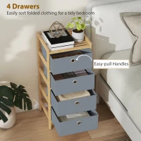 HOMCOM Chest of Drawers, 4 Fabric Drawers Narrow Dresser with Bamboo Frame, Light Grey(m-4)