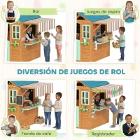 AIYAPLAY Casita Infantil Exterior e Interior de Madera con Barra de Snack Maceteros Pizarra Ventanas Tela para Tiro y 4 Pelotas(m-6)