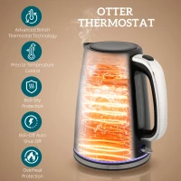 HOMCOM zestaw czajnik i toster 1,7L 2200W czajnik z wnętrzem ze stali nierdzewnej, termostat Otter, filtr antywapienny, zestaw śniadaniowy z tosterem na 2 kromki, podświetlenie, 7 poziomów opiekania, rozmrażanie, podgrzewanie, czarny(m-4)