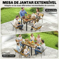 Outsunny Mesa de Refeição para Exterior Extensível 120/80x70 cm com Estrutura de Aço e Bancada de Madeira de Acácia para 4-6 Pessoas Madeira e Preto(m-4)