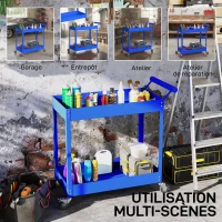 DURHAND 2-Tier Workshop Trolley, Side Handle and Lockable Wheels, 84.5x38x84 cm, blue(m-6)