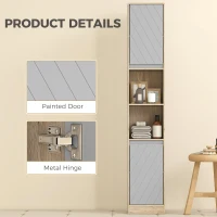 HOMCOM Freestanding Bathroom Storage Cabinet w/ 2 Cupboards 2 Compartments Home Organisation Anti-Tipping Elevated Base 30L x 24W x 170H cm Grey&Brown(m-5)