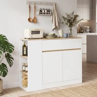 HOMCOM Sideboard, großes Schrankfach, 3 Ablagefächer, Schublade, 105 x 30 x 81,5cm, Weiß/Holz(m-2)