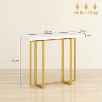 HOMCOM Console Table with Faux Marble Top, 100 cm Narrow Entryway Table with Anti-tipping Device, Steel Frame, White(m-3)
