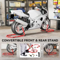 HOMCOM Motorcycle Stand, Front/Rear Paddock Stand, with 390 kg Weight Capacity, Red(m-4)
