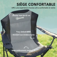 Outsunny Set of 2 Padded High-Back Folding Camping Chairs with Cup Holder, 120 kg Capacity, Dark Gray(m-4)