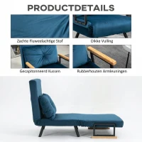 HOMCOM Relaxstoel Ligstoel Fluweel, Ligfunctie, Fluweel, 63 cm x 73 cm x 81 cm, Blauw(m-6)