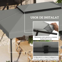 Outsunny Acoperiș pentru Foișor 3x4 m cu 2 Nivele și 8 Găuri de Drenaj din Poliester Gri Deschis(m-5)