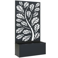 Outsunny Outdoor Metal Planter, with Back Trellis - Black(m-1)