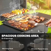 Outsunny Charcoal BBQ Grill with Adjustable Charcoal Pan, Large Barbecue Grill Smoker with Side Tables, Temperature for Outdoor(m-4)