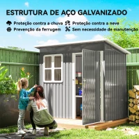 Outsunny Abrigo de Jardim Exterior 2,55 m² 221x133x190 cm com Janela Porta com Fechadura e Ventilações Cinzento Escuro(m-4)